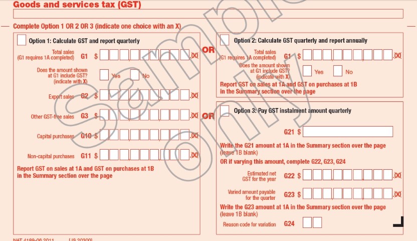 BAS Form Hardcopy GST Section